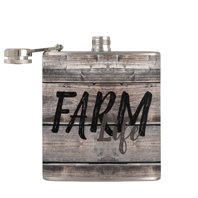 rustic chic FARM LIFE in script | Hip Flask (Opened)