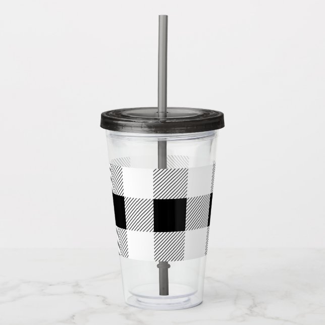 rustic chic farmhouse black  white buffalo plaid acrylic tumbler (Front)