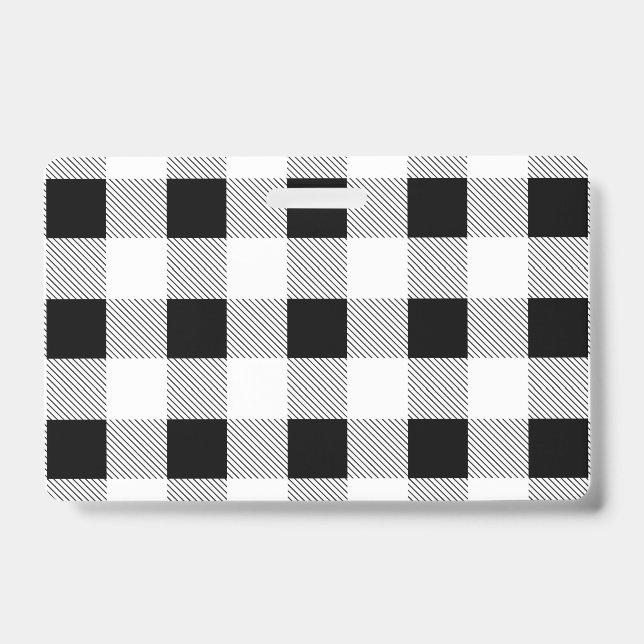 rustic chic farmhouse black  white buffalo plaid ID badge (Front)