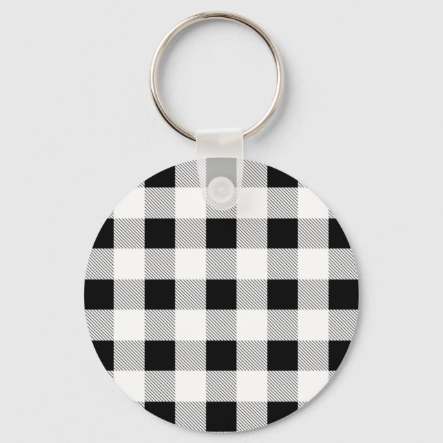 rustic chic farmhouse black  white buffalo plaid key ring (Front)