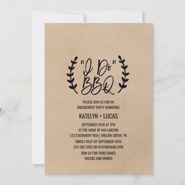 Rustic Chic Faux Kraft Calligraphy I Do BBQ Invitation (Front)
