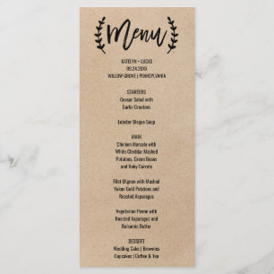 Rustic Chic Faux Kraft Calligraphy Menu Card