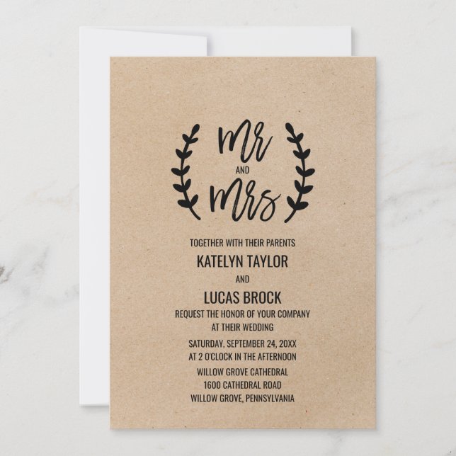 Rustic Chic Faux Kraft Mr & Mrs Wedding Invitation (Front)