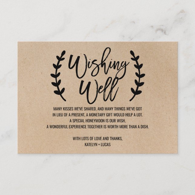 Rustic Chic Faux Kraft Wedding Wishing Well Enclosure Card (Front)