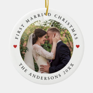 Rustic Chic   First Married Christmas with Photo Ceramic Tree Decoration