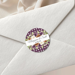 Rustic Chic Floral Fall Wedding Invitation Classic Round Sticker