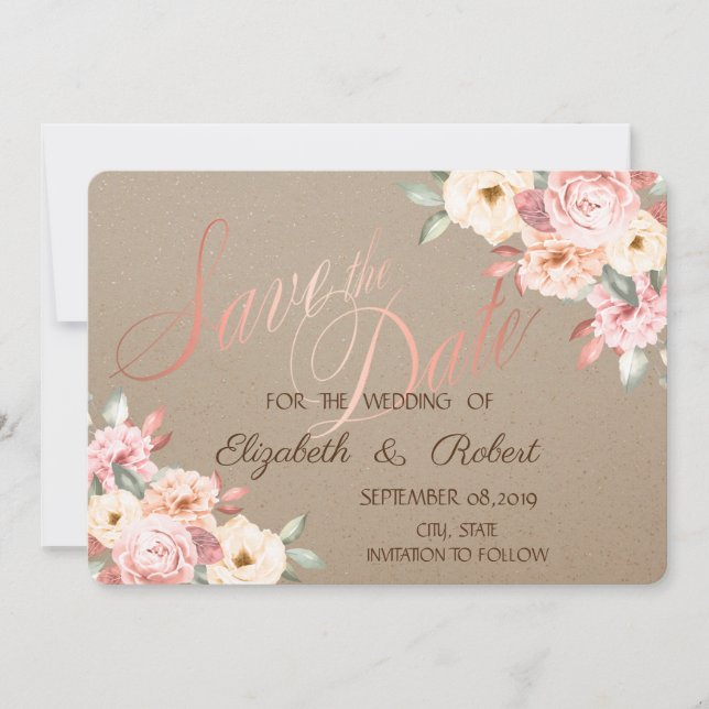Rustic Chic Floral Save The Date (Front)