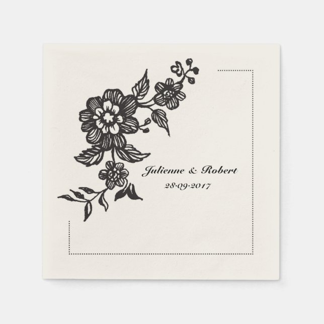 Rustic Chic Floral Wedding Cocktail Napkins (Front)