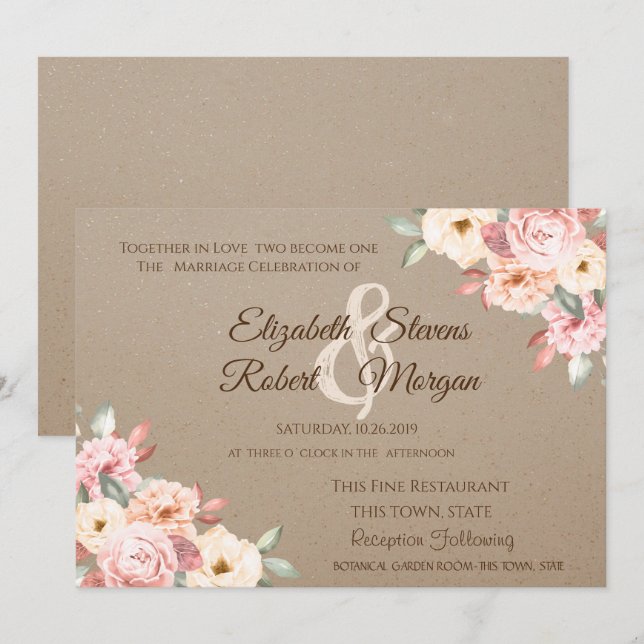 Rustic Chic Floral Wedding Floral Invitation (Front/Back)