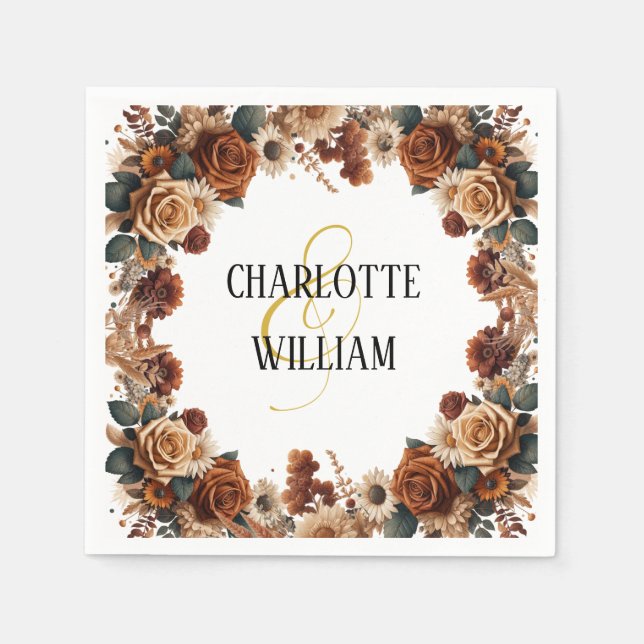 Rustic Chic Floral Wedding Napkin (Front)