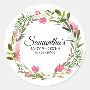 Rustic Chic Floral Wreath Baby Shower Classic Round Sticker
