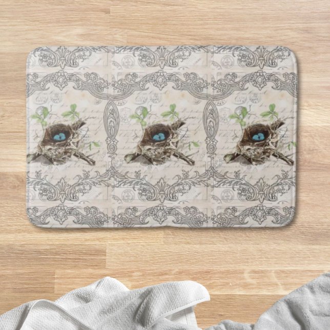rustic chic french country botanical bird nest bath mat (rustic chic french country botanical bird nest bath mat)