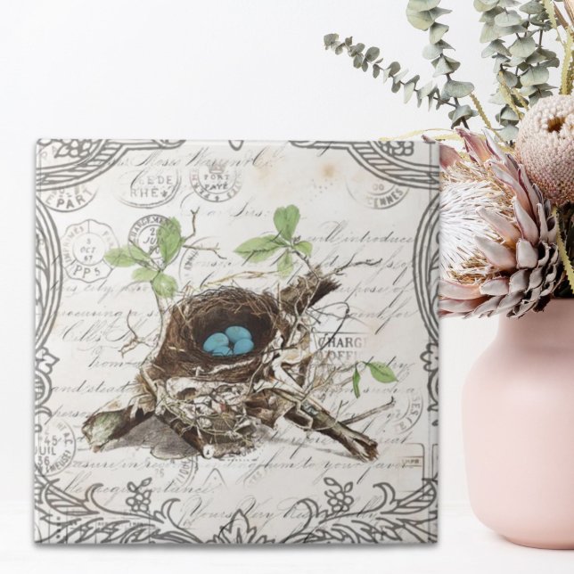 rustic chic french country botanical bird nest tile (rustic chic french country botanical bird nest tile)