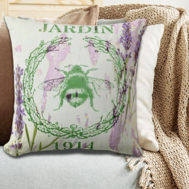 rustic chic french country lavender vintage bee cushion (rustic chic french country lavender vintage bee throw pillow)