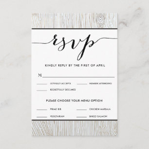 Rustic Chic Gold Wood Wedding RSVP Menu Choices