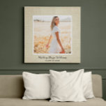 Rustic Chic Graduate Photo Burlap Graduation Canvas Print<br><div class="desc">Personalize this simply elegant rustic chic square custom canvas design with your graduate's senior portrait, name in script, and graduation class year! Neutral frame surrounding the photo is printed on the canvas and features a skinny beige border and wide background border with a natural textured linen / burlap appearance. Display...</div>