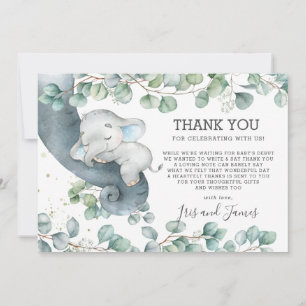 Rustic Chic Greenery Elephant Baby Shower Boy Thank You Card