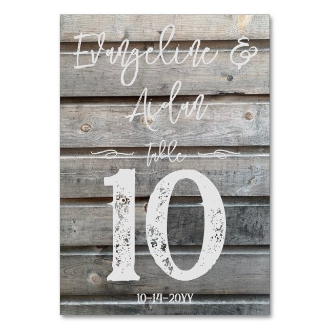 Rustic Chic Grey Barnwood Wedding Table Number (Front)