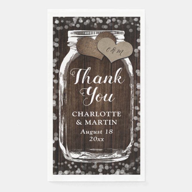 Rustic Chic Mason Jar Barn Wood Wedding Thank You  Napkin (Front)