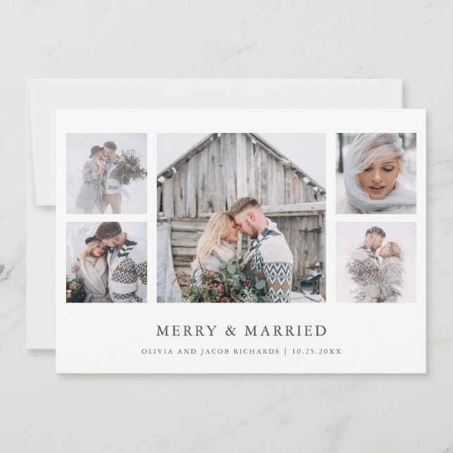 Rustic Chic | Merry and Married Photo Grid Holiday Card (Front)