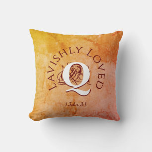 Rustic Chic Monogram Name LAVISHLY LOVED Christian Cushion