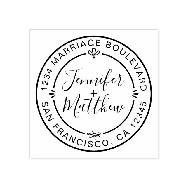 Rustic Chic Monogram Names Round Return Address Rubber Stamp (Imprint)