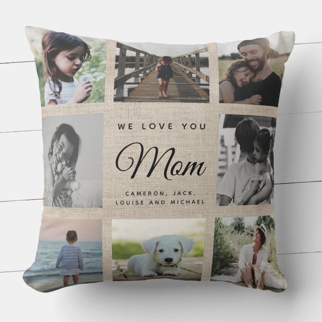 Rustic Chic Mother's Day Mum Family Photo Collage Cushion (Creator Uploaded)