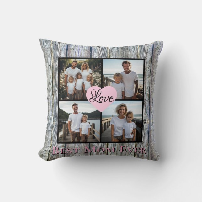 Rustic chic Personalise 4 photo Best Mum ever   Cushion (Front)