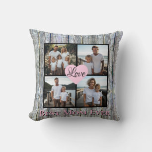 Rustic chic Personalize 4 photo Best Mom ever Cushion