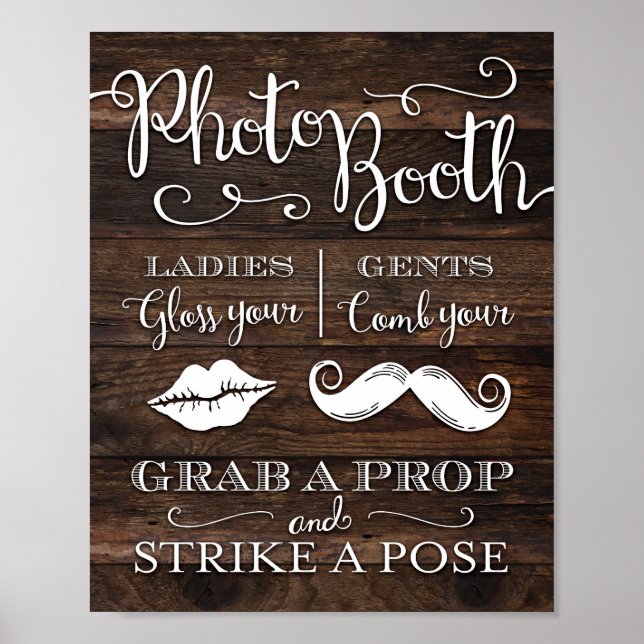 Rustic Chic PHOTO BOOTH GRAB A PROP Sign Print (Front)