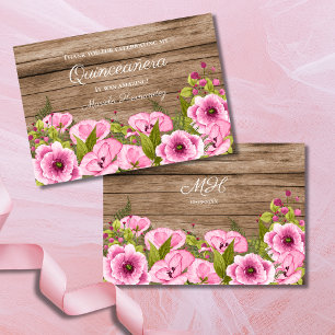 Rustic Chic Pink Poppies Quinceañera Thank You Card
