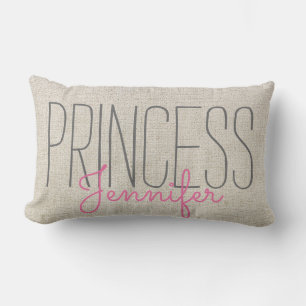 Rustic Chic PRINCESS YOUR NAME IN BEIGE PINK Lumbar Cushion