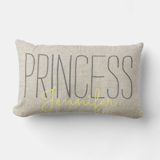 Rustic Chic PRINCESS YOUR NAME IN BEIGE  YELLOW Lumbar Cushion