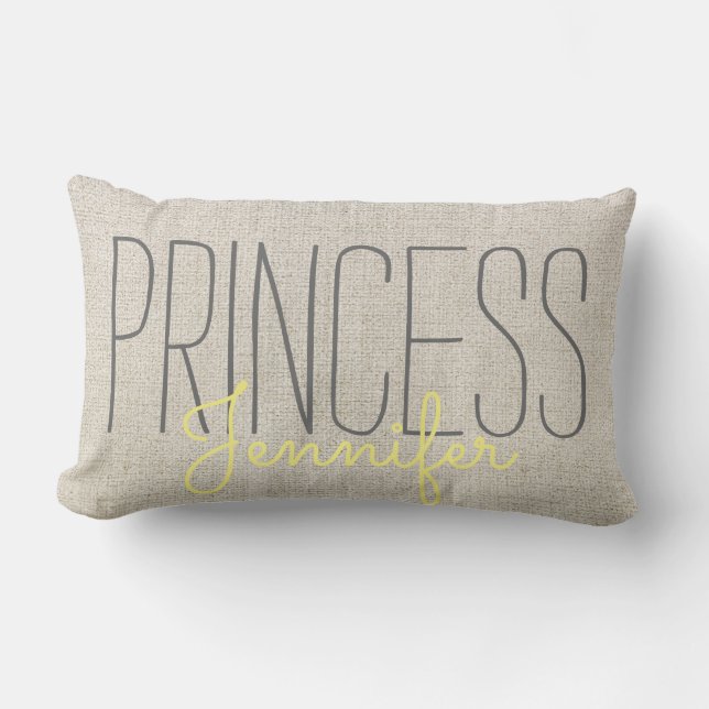Rustic Chic PRINCESS YOUR NAME IN BEIGE  YELLOW Lumbar Cushion (Front)