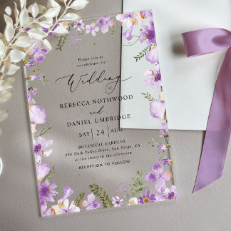Rustic Chic Purple Flowers Wedding Acrylic Invitations