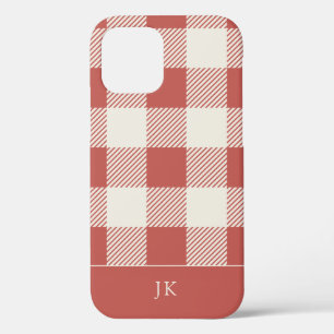 Rustic Chic Red Plaid Pattern Monogram iPhone 12 Case