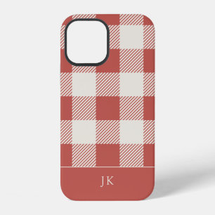 Rustic Chic Red Plaid Pattern Monogram iPhone 12 Case
