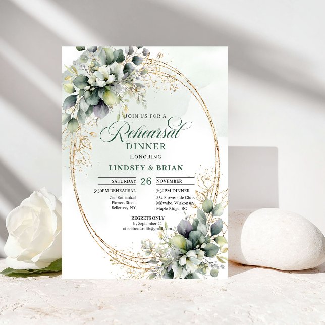 Rustic Chic Rehearsal Dinner Dusty Green Eucalyptu Invitation (Rustic Chic Rehearsal Dinner Dusty Green Eucalyptus)