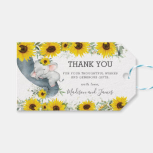 Rustic Chic Sunflower Elephant Baby Shower Favour Gift Tags