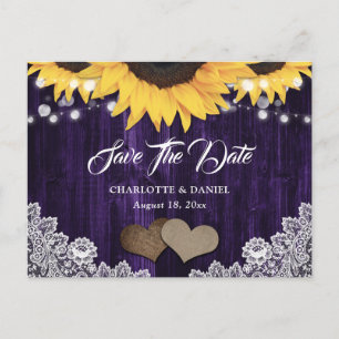 Rustic Chic Sunflower Purple Wedding Save The Date Announcement Postcard