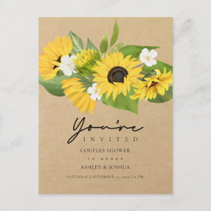 Rustic Chic Sunflowers Kraft Paper Couple's Shower Invitation Postcard