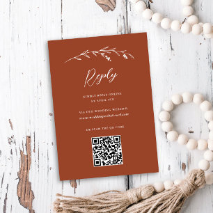 Rustic Chic Terracotta Wildflower QR Code Wedding RSVP Card