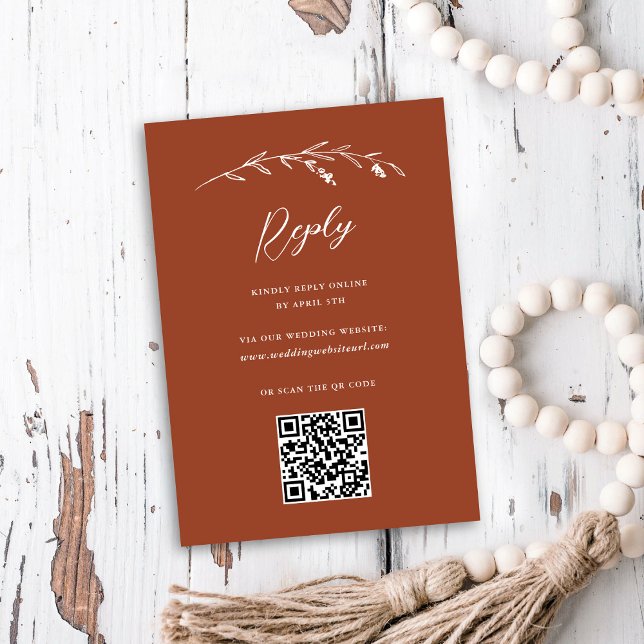 Rustic Chic Terracotta Wildflower QR Code Wedding RSVP Card (Creator Uploaded)