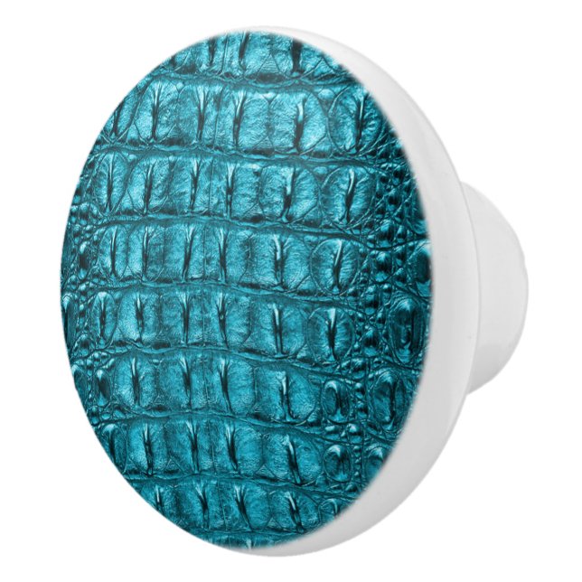 Rustic chic turquoise aqua blue alligator print ceramic knob (Right)