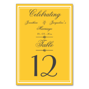 Rustic Chic Warm Yellow Fancy Script Wedding Table Number