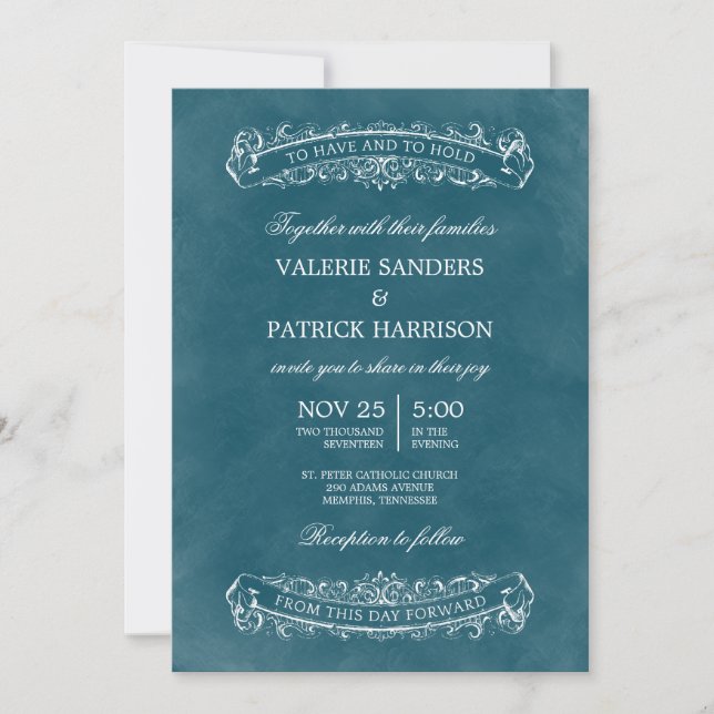 Rustic Chic Wedding Invitation - Teal (Front)