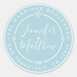 Rustic Chic Wedding Monogram Return Address Blue Classic Round Sticker