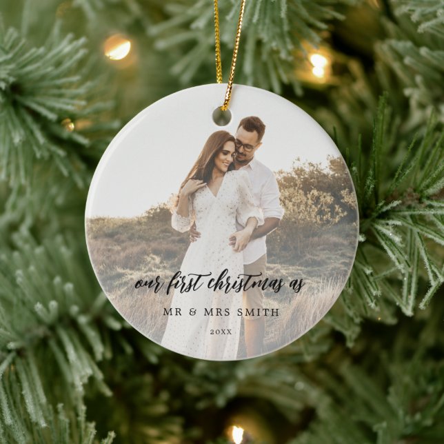 Rustic Chic Wedding Photo Newlyweds Ceramic Tree Decoration (Tree)