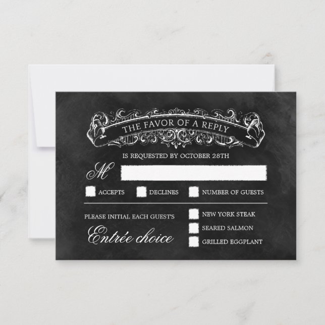 Rustic Chic Wedding RSVP Card - Black (Front)