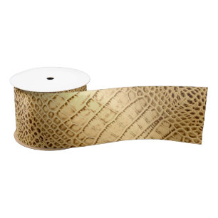 Rustic Chic Western Country Beige Alligator Print Satin Ribbon